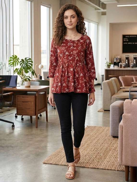 women brown cotton straight kurti - 22456072 -  Standard Image - 3
