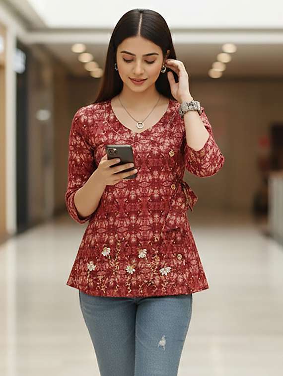 women pink cotton straight kurti