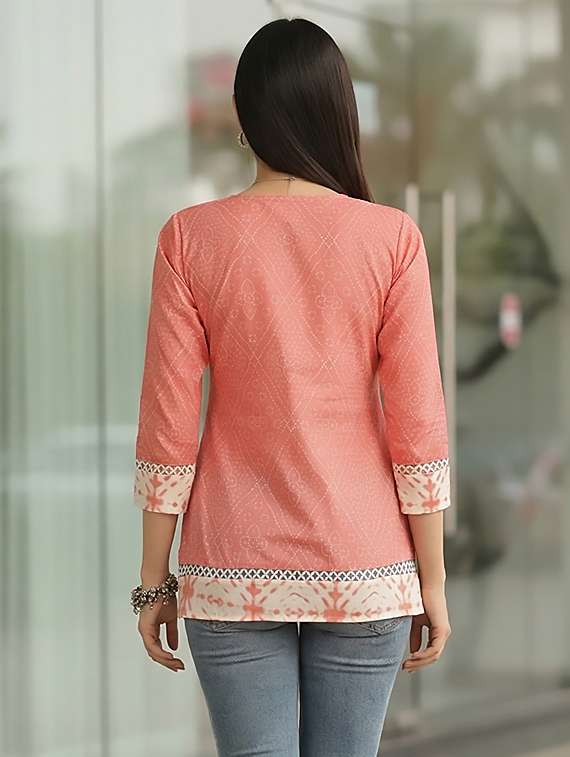 women peach cotton straight kurti - 22456084 -  Standard Image - 3