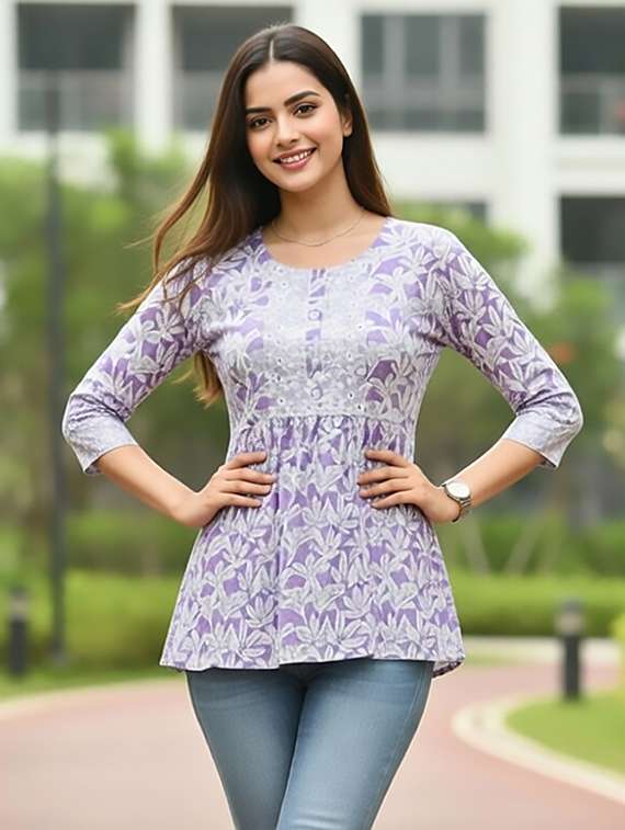 women purple cotton straight kurti