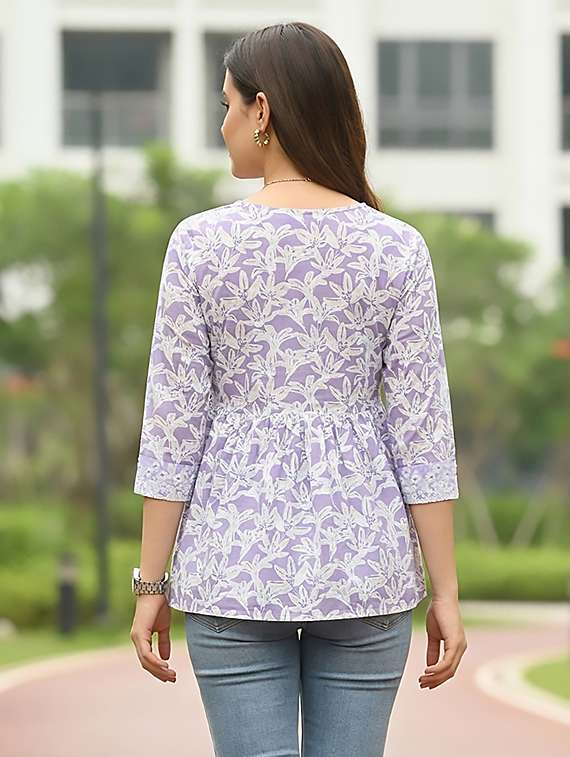women purple cotton straight kurti - 22456088 -  Standard Image - 3