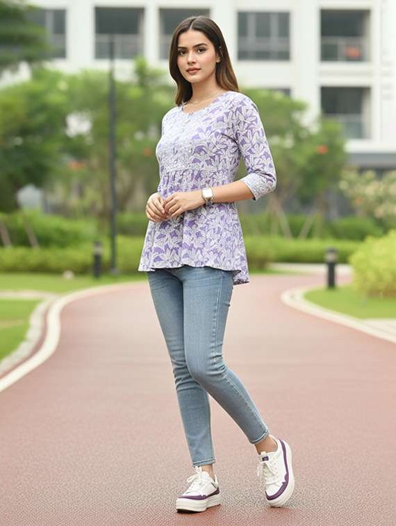 women purple cotton straight kurti - 22456088 -  Standard Image - 5