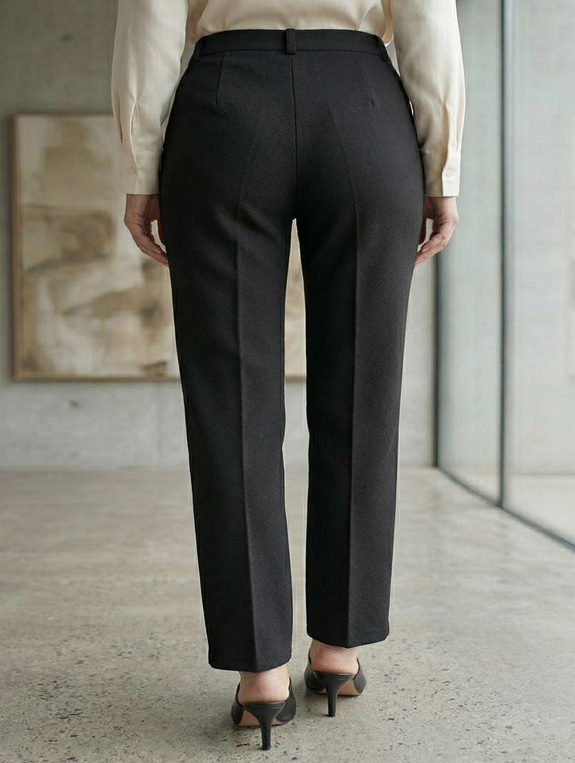 women solid mid rise pleated straight trouser - 22456090 -  Standard Image - 3