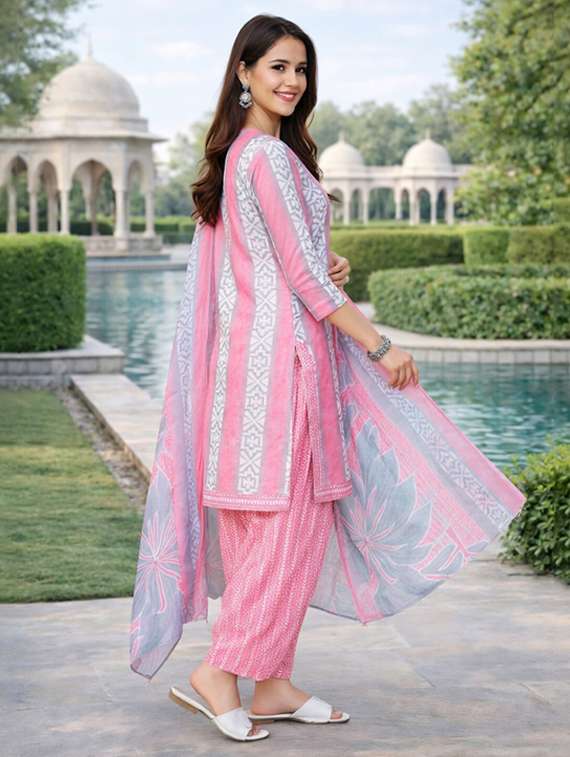 women pink  printed kurta salwar set - 22456095 -  Standard Image - 3