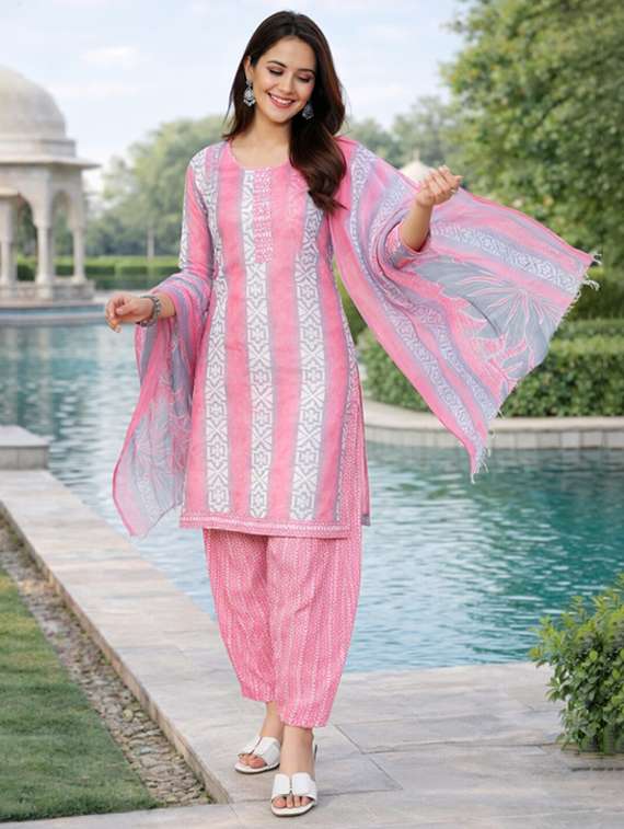 women pink  printed kurta salwar set - 22456095 -  Standard Image - 5
