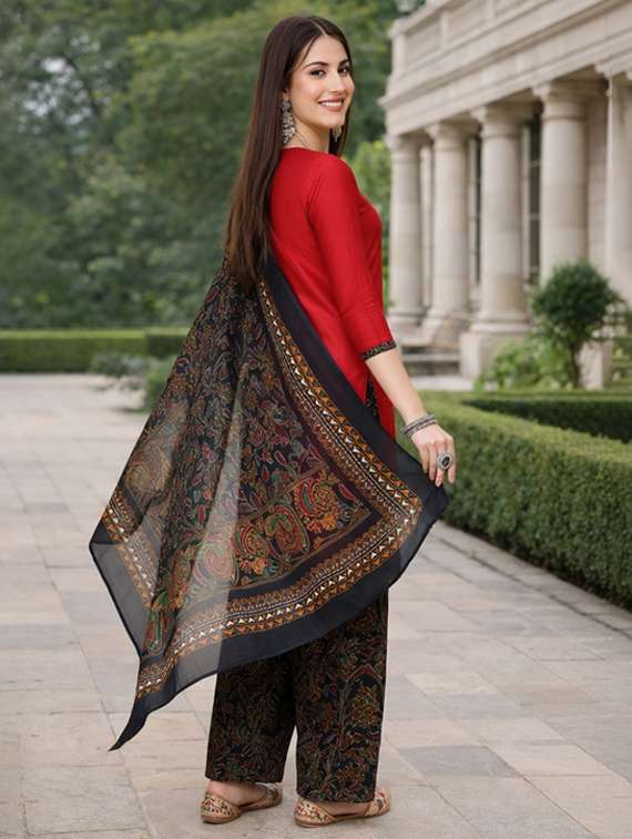 women maroon kurta salwar set - 22456097 -  Standard Image - 3