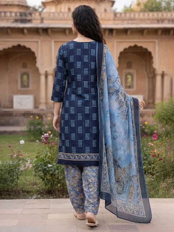 women navy blue  printed kurta salwar set - 22456099 -  Standard Image - 3