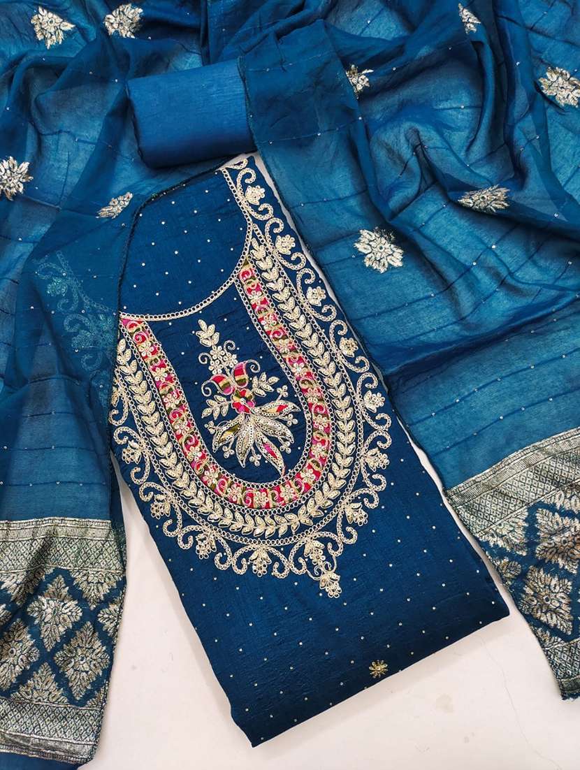 women solid with work unstitched suit set - 22456106 -  Standard Image - 3