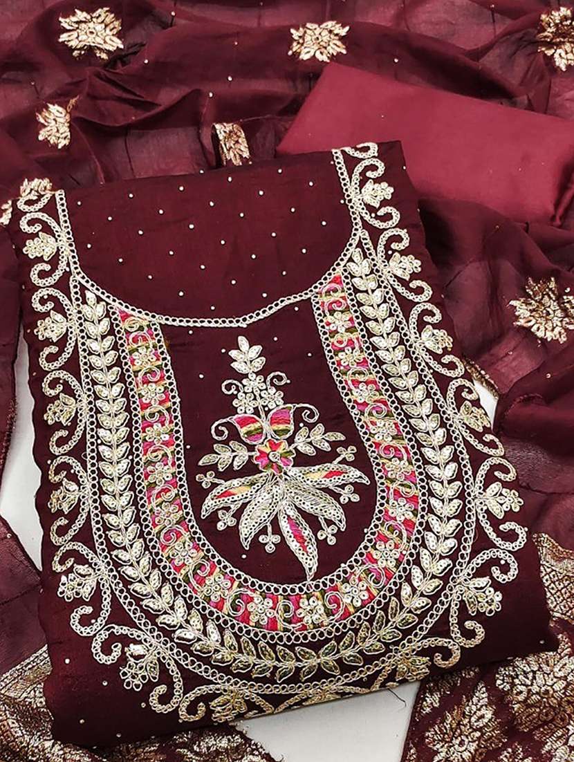 women solid with work unstitched suit set