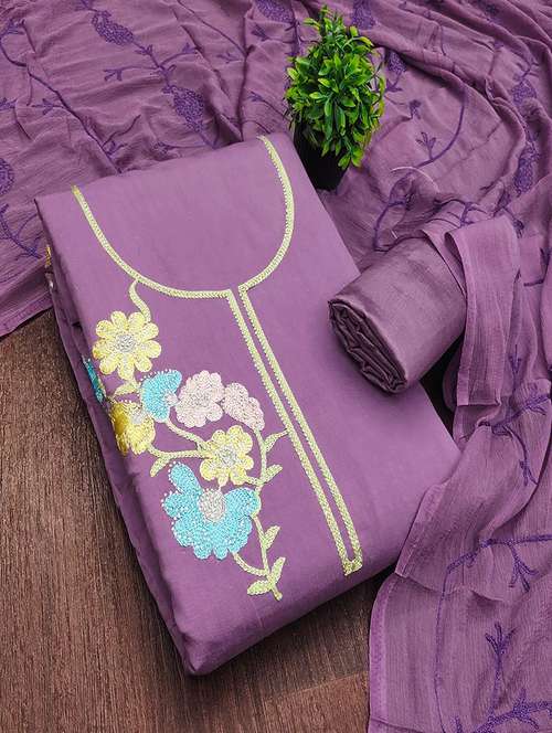 Women Solid With Work Unstitched Suit Set