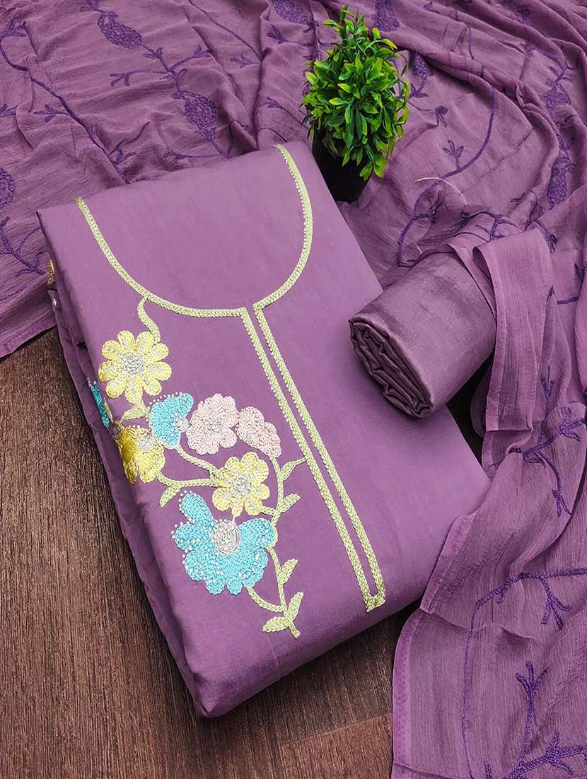 women solid with work unstitched suit set