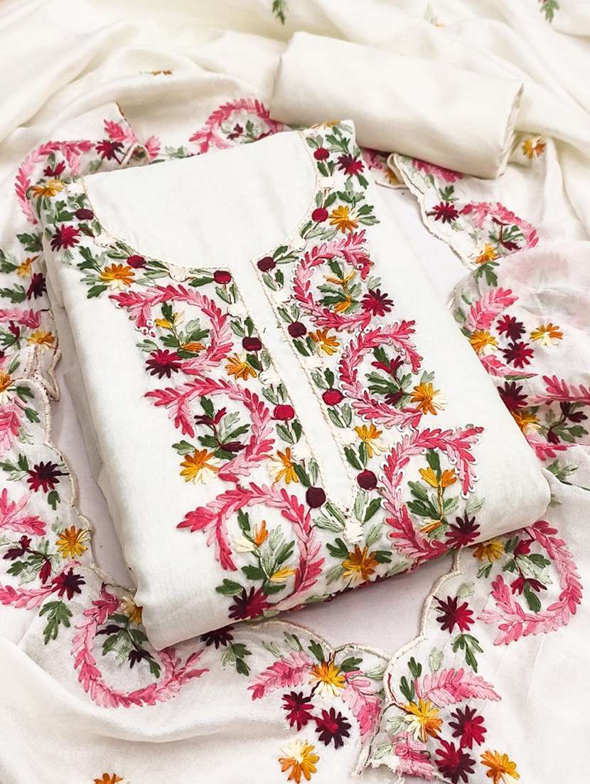 women solid with work unstitched suit set