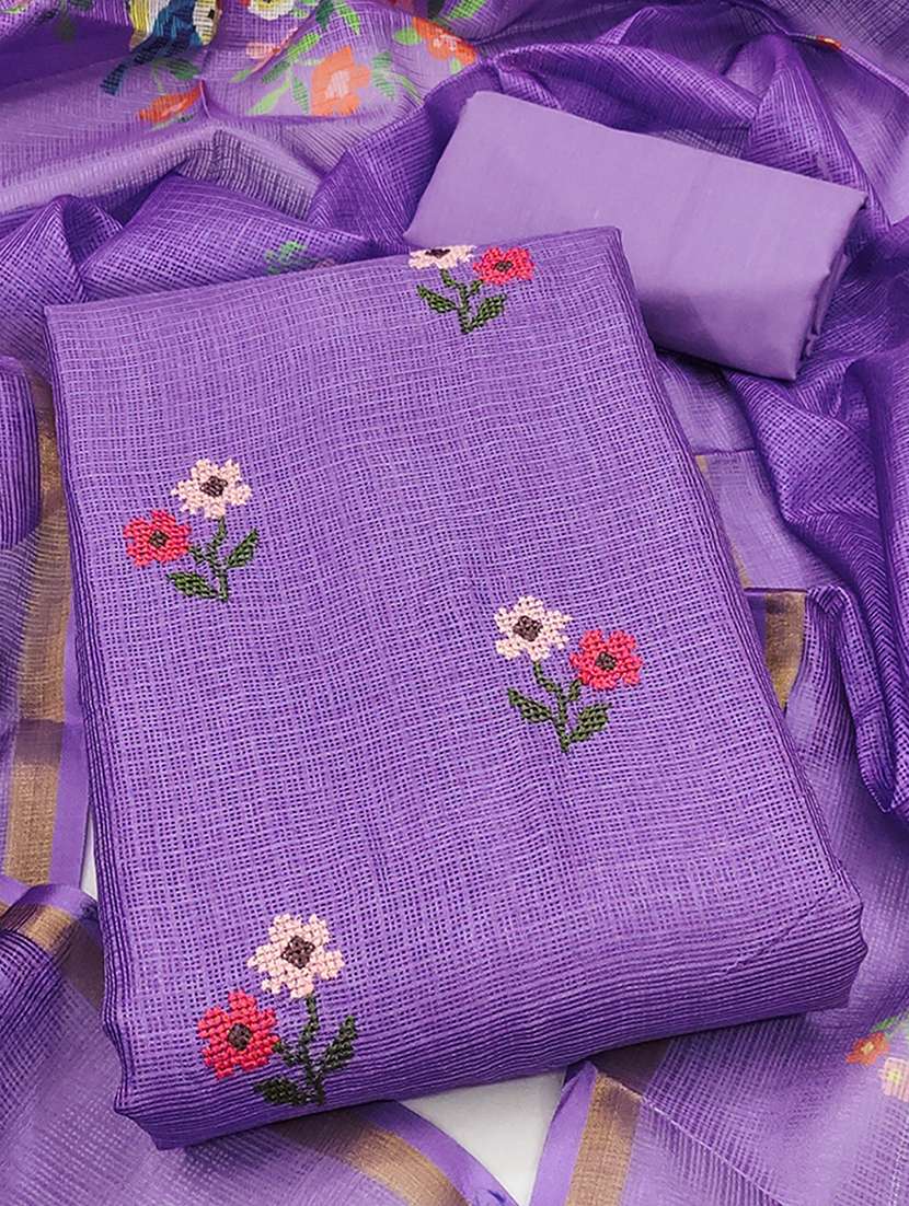 women solid with work unstitched suit set