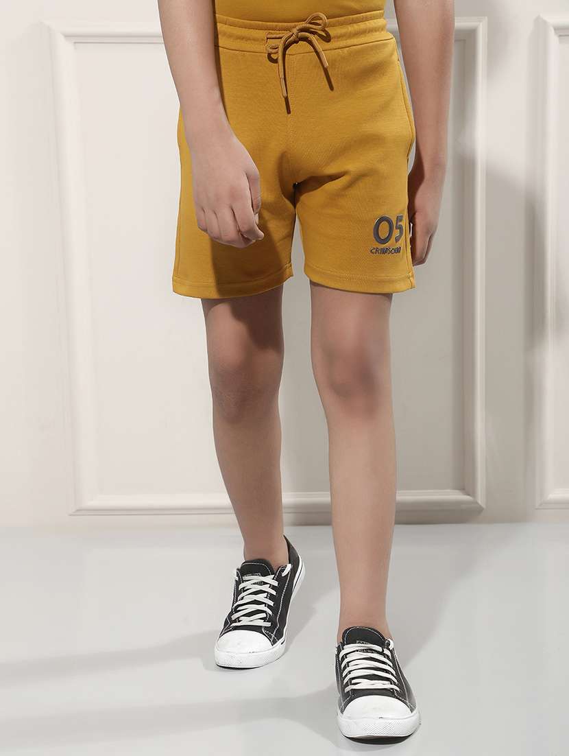 mustard cotton blend shorts