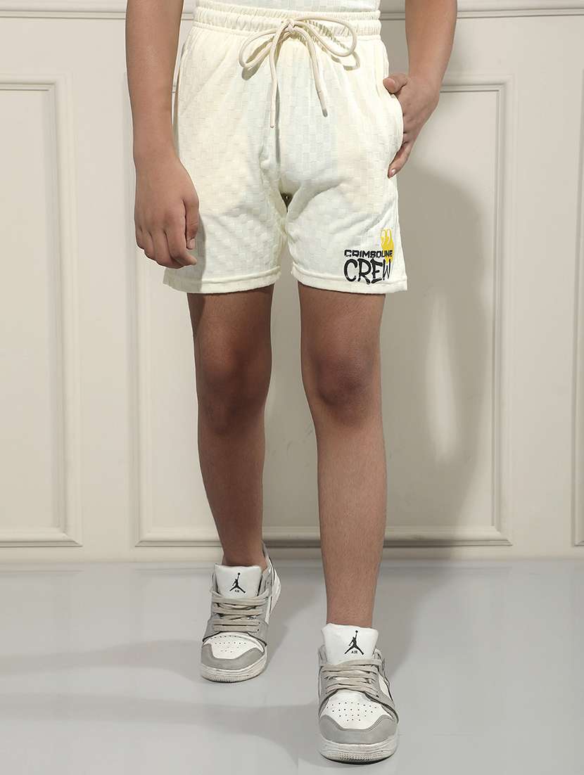 boys cream polyester blend shorts shorts & three fourth