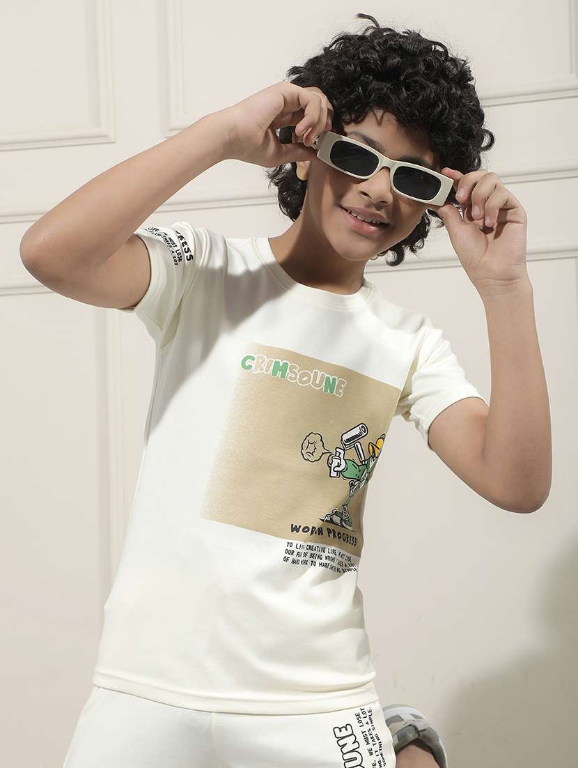 boys cream cotton blend t-shirt