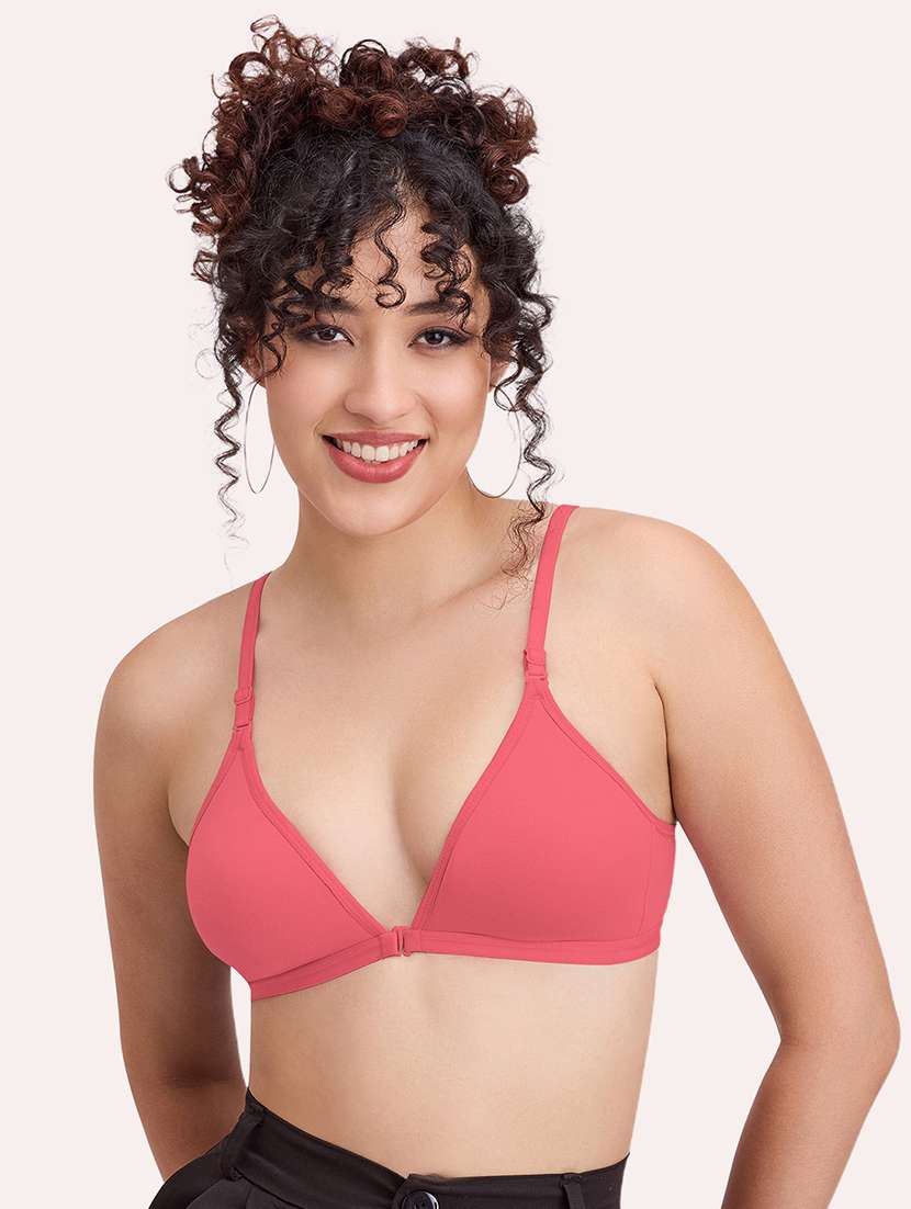 women solid non padded front open bra
