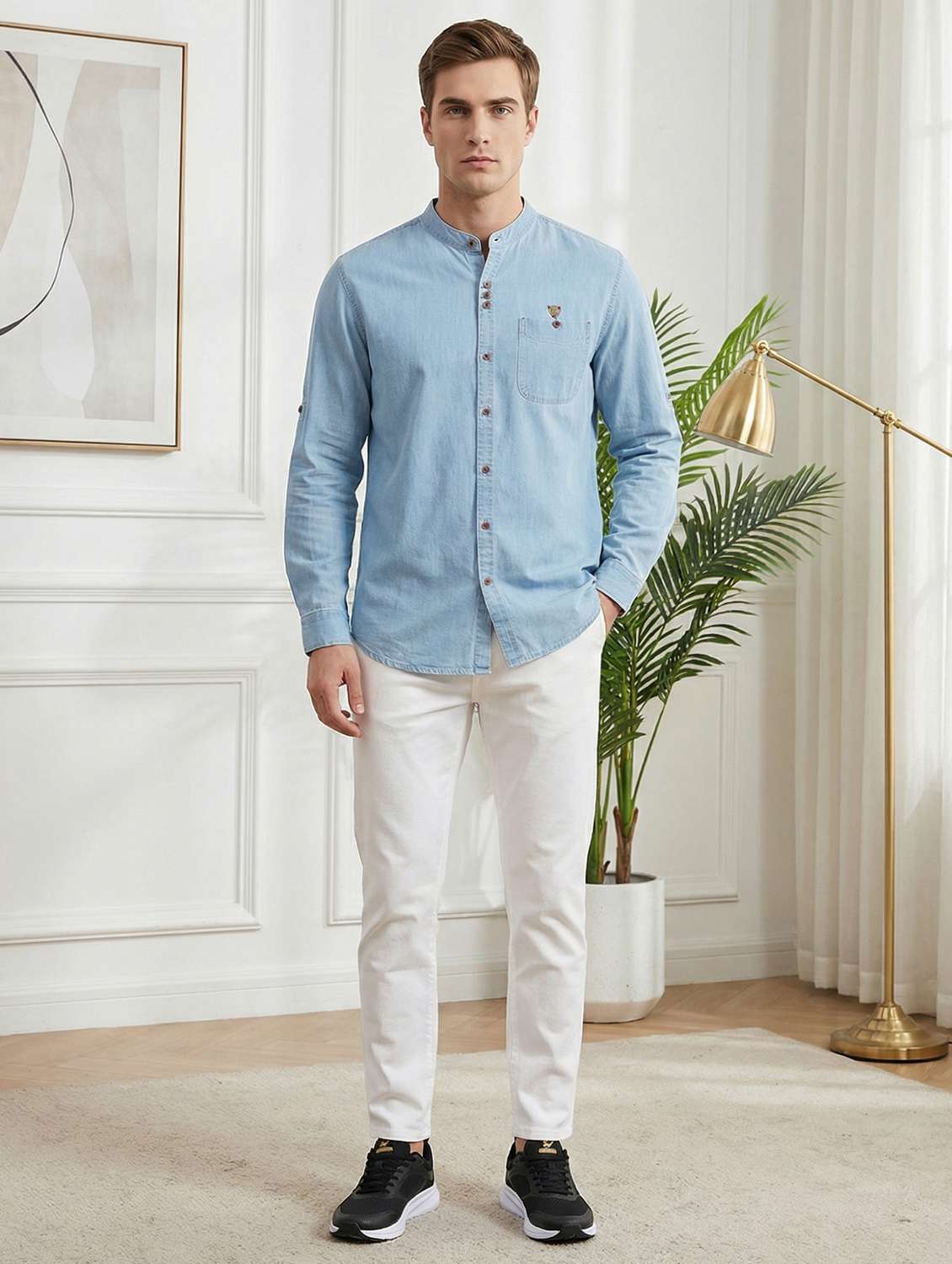 men solid long sleeve regular fit casual shirt - 22456284 -  Standard Image - 5