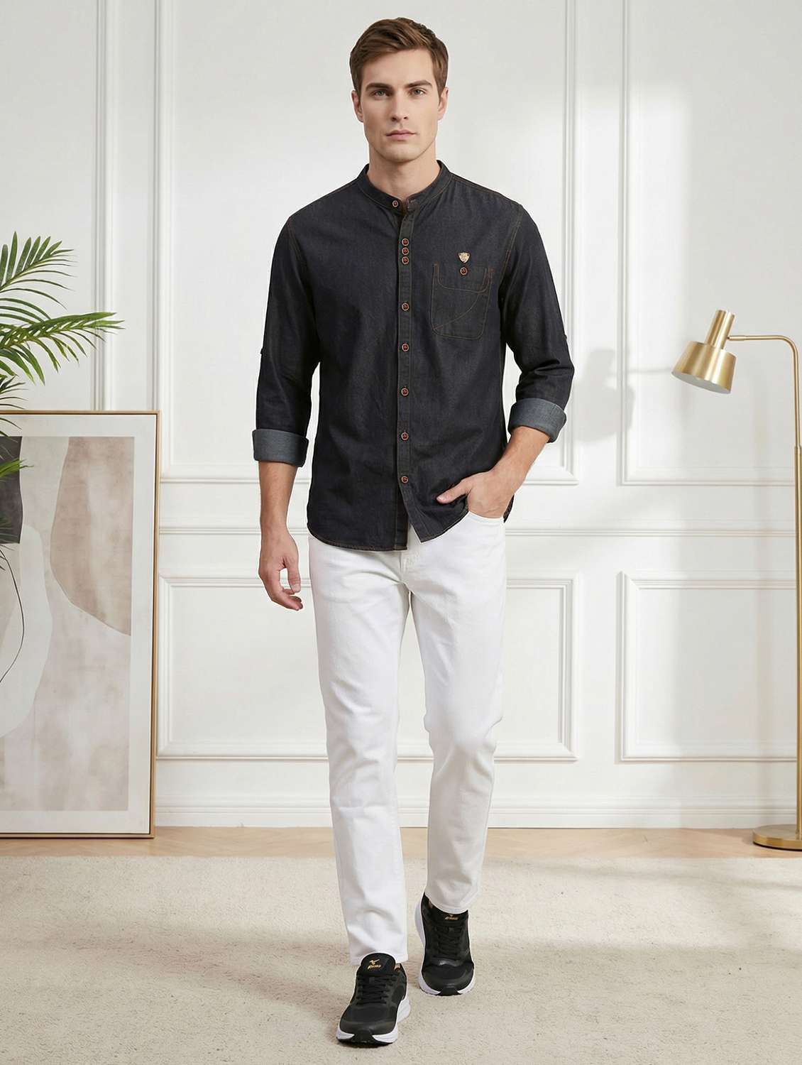 men solid long sleeve regular fit casual shirt - 22456286 -  Standard Image - 5