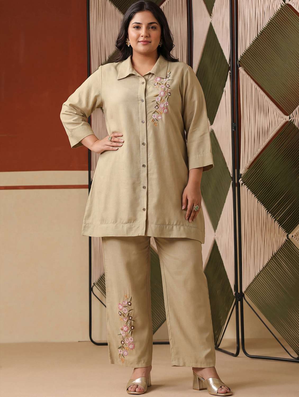 women beige co-ord set