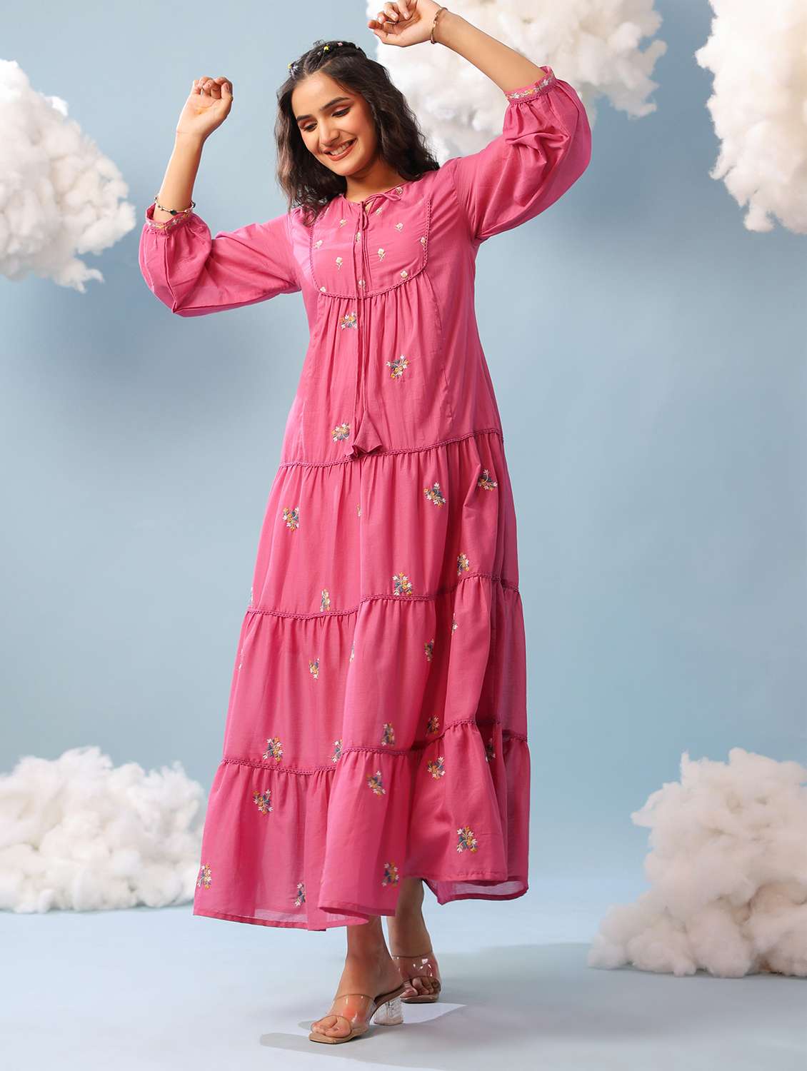 women pink tiered cotton dress - 22456342 -  Standard Image - 3