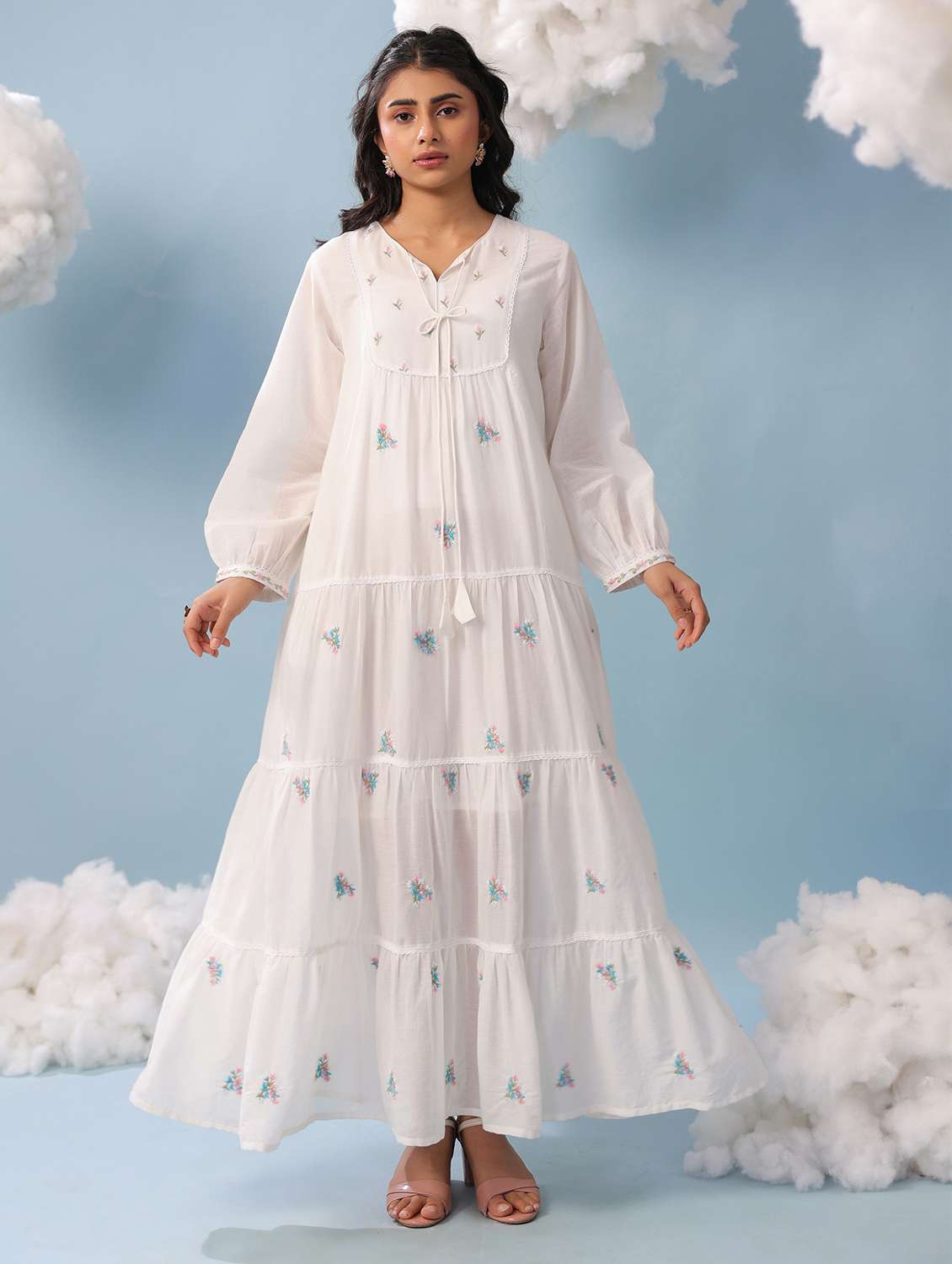 women white cotton tiered dress dress