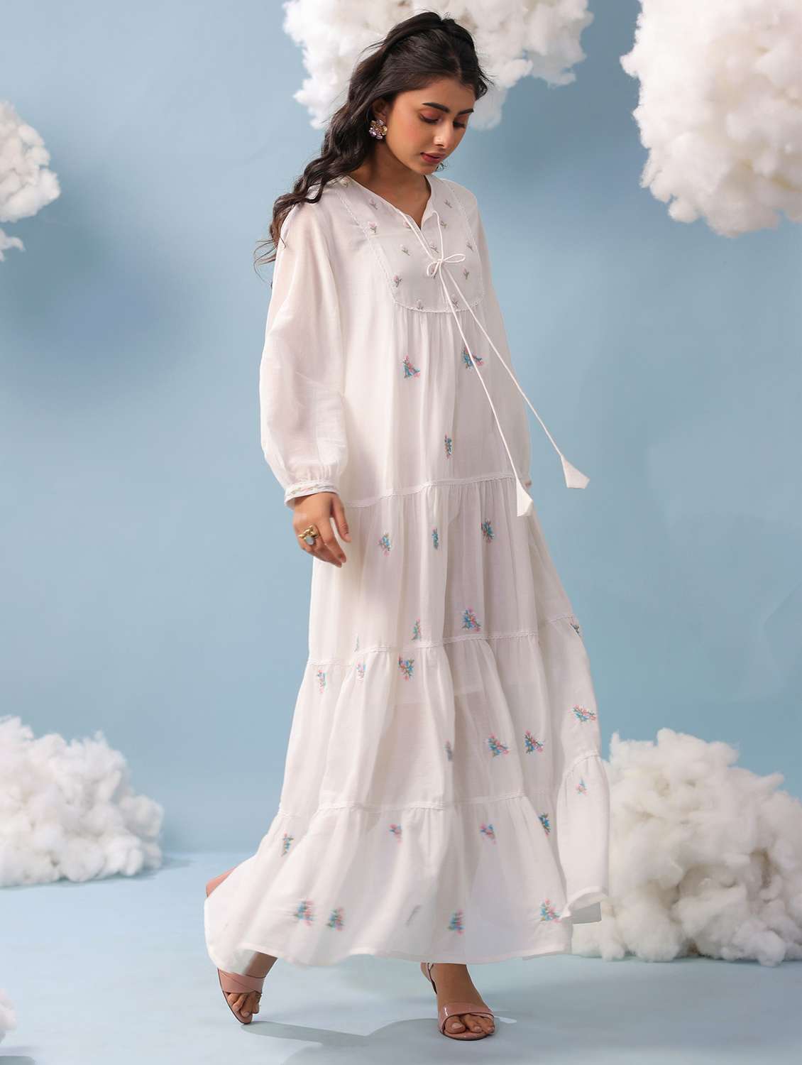 women white cotton tiered dress dress - 22456343 -  Standard Image - 3