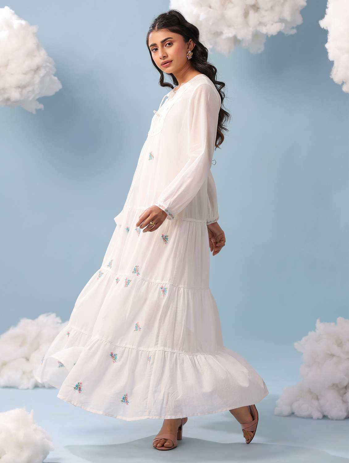 women white cotton tiered dress dress - 22456343 -  Standard Image - 5