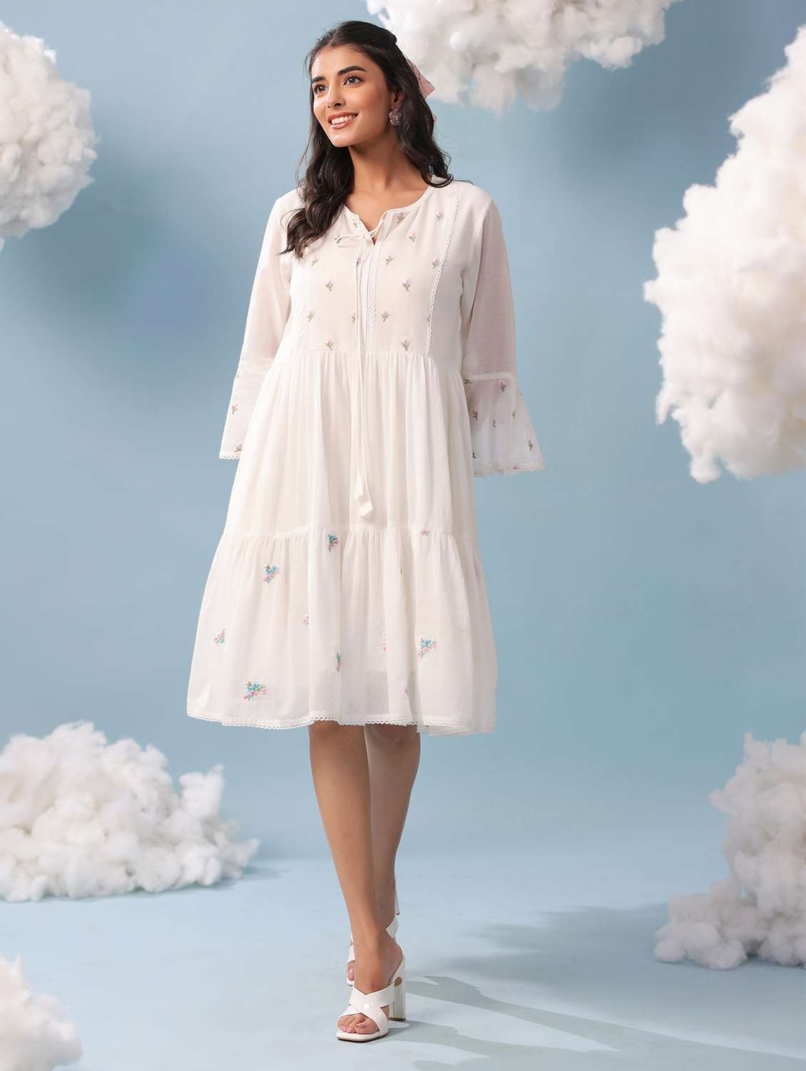 women white cotton tiered dress dress