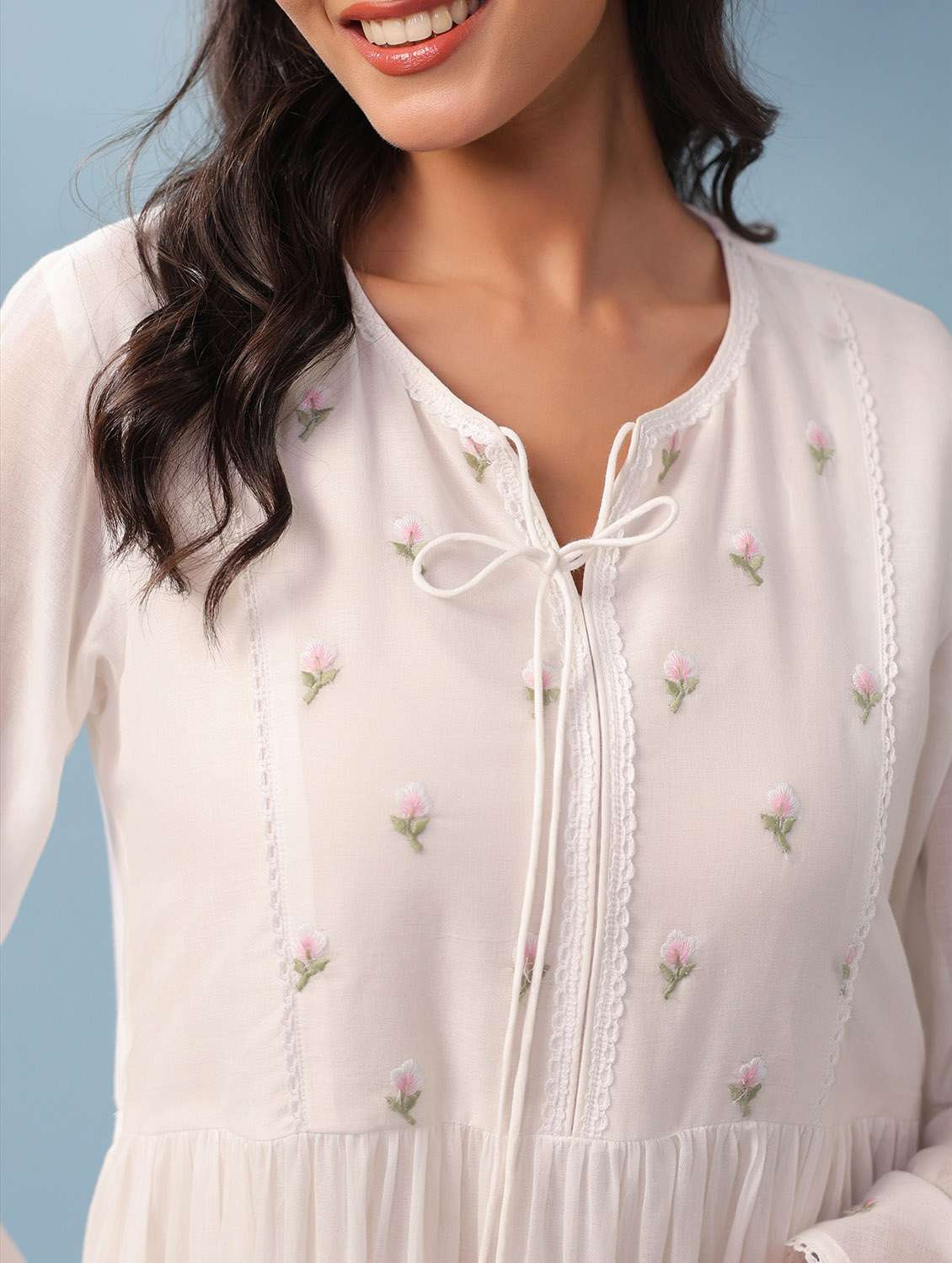 Women White Cotton Tiered Dress Dress - 22456346 -  Standard Image - 5