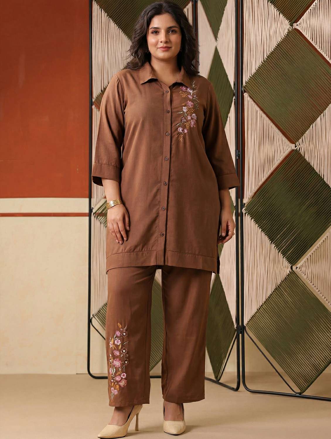 women coffee brown co-ord set