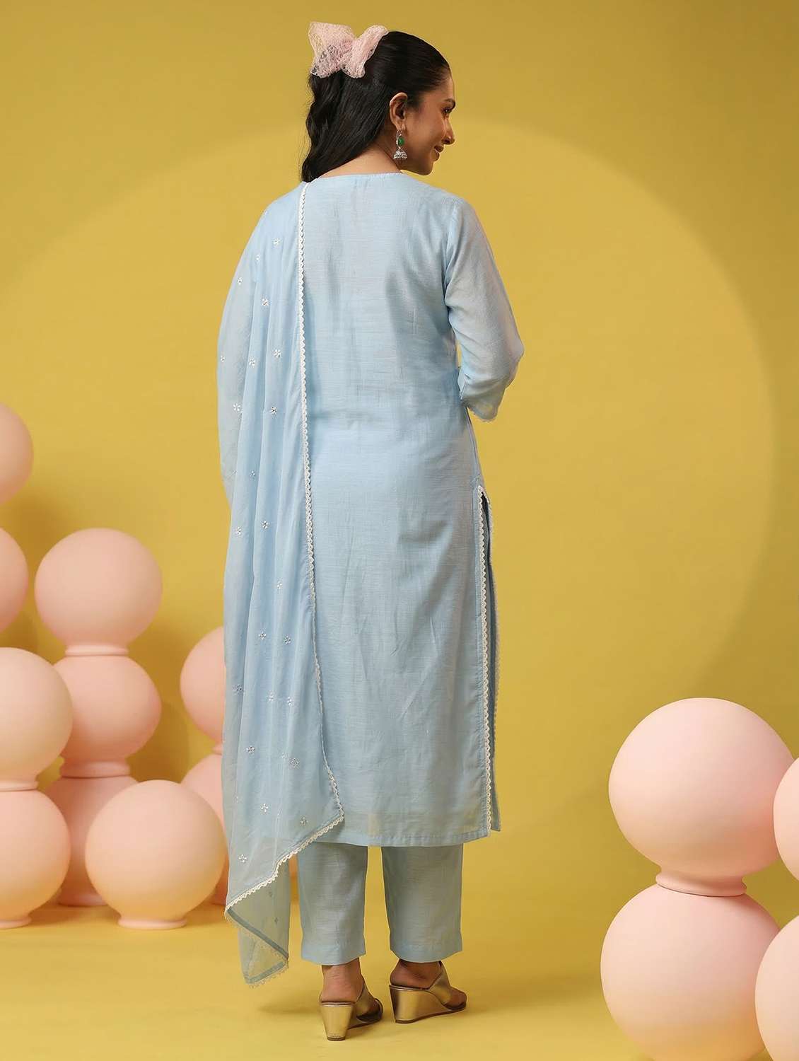 women self design blue kurta pant set - 22456376 -  Standard Image - 3