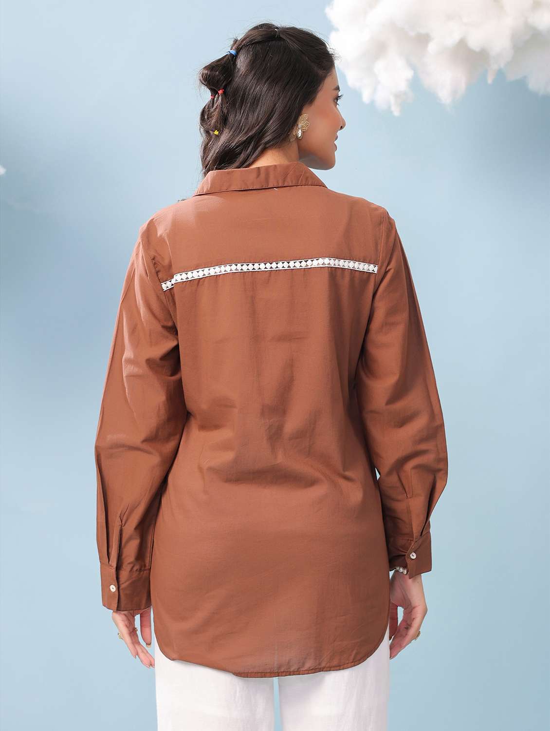 women solid long sleeve collared shirt - 22456377 -  Standard Image - 3