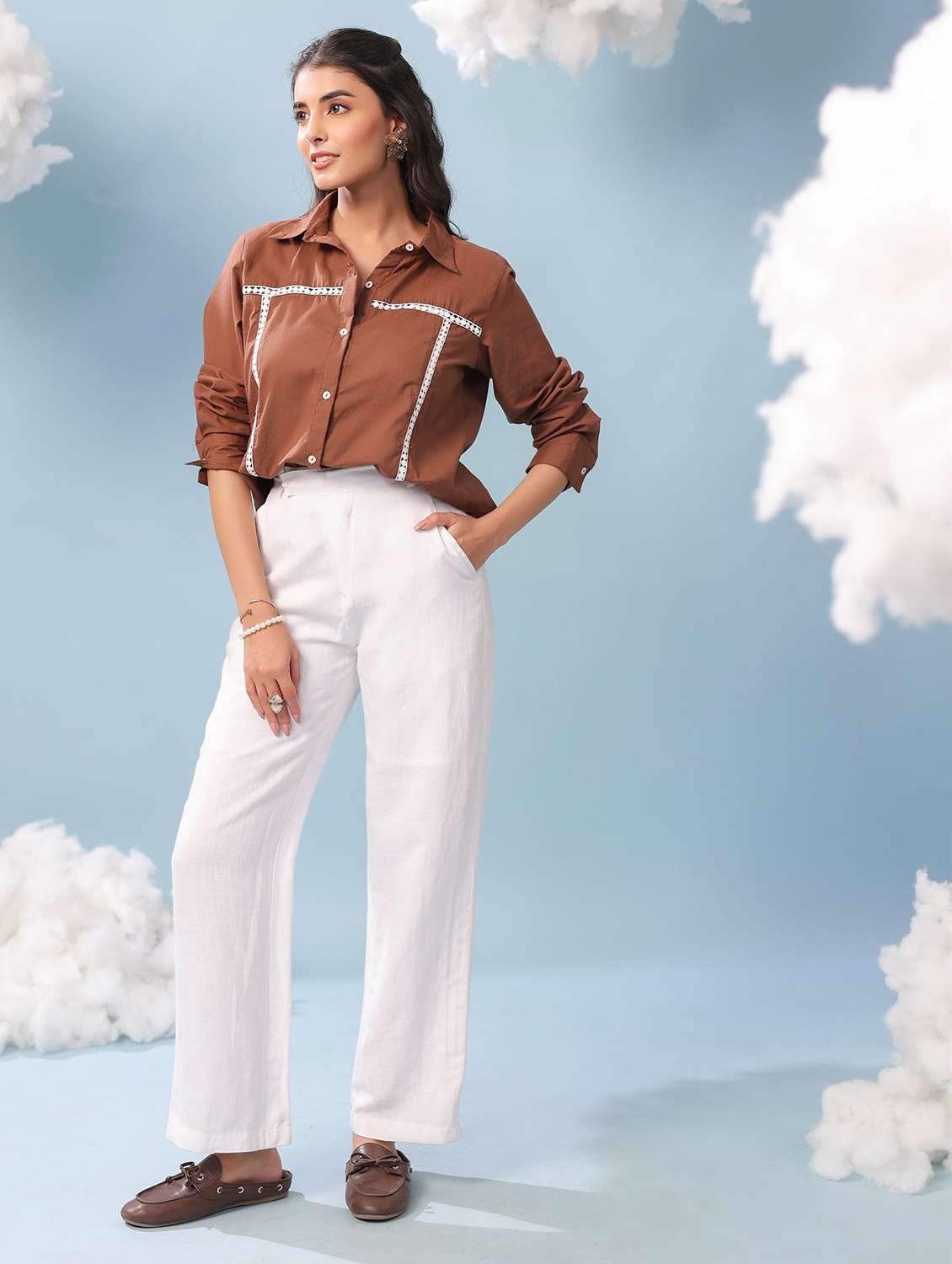 women solid long sleeve collared shirt - 22456377 -  Standard Image - 5
