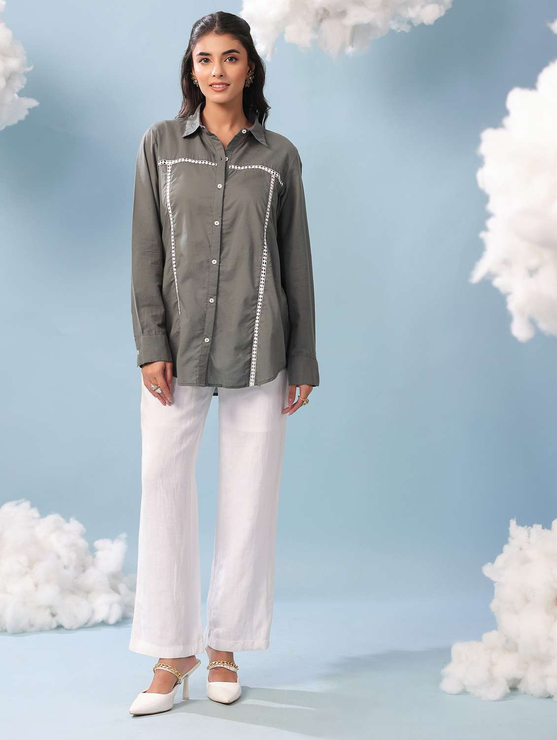 women solid long sleeve collared shirt - 22456378 -  Standard Image - 5