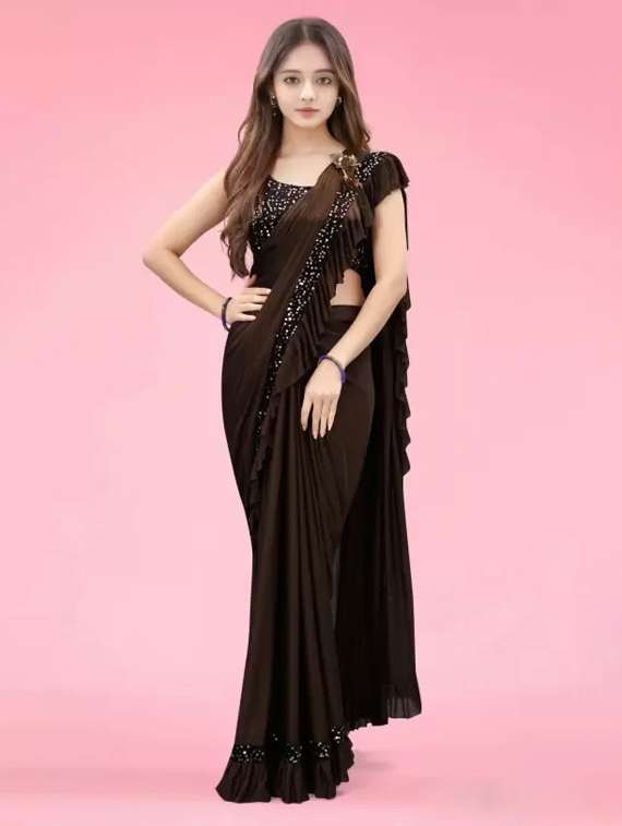 women brown ready to wear saree