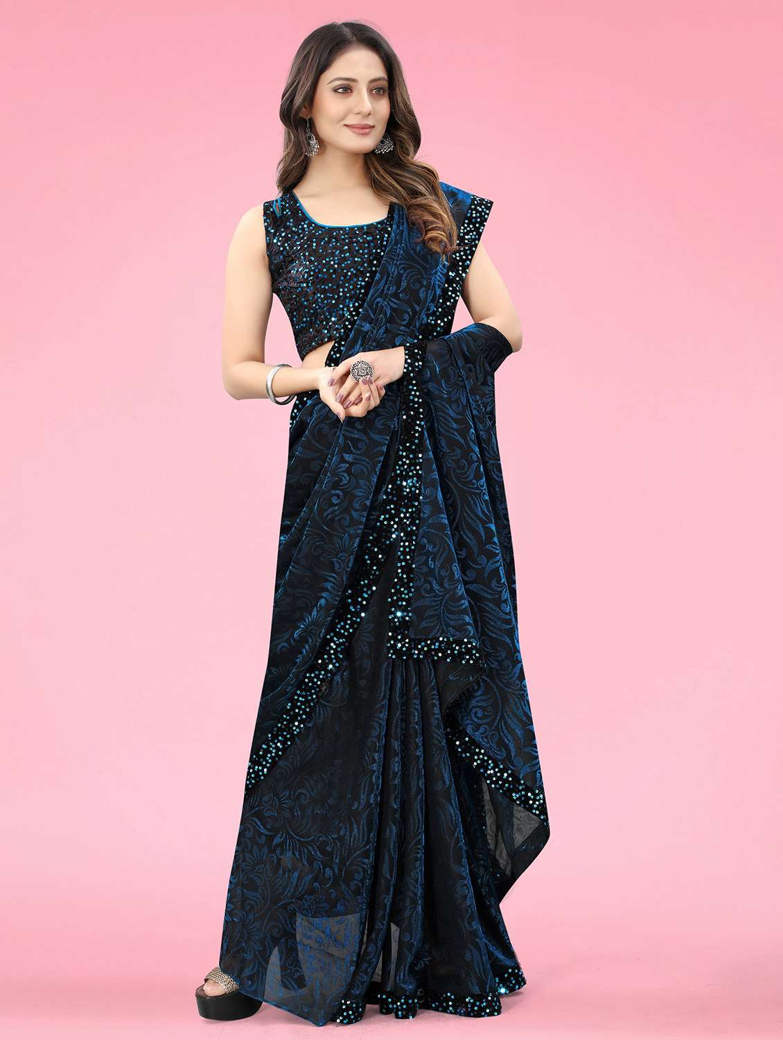 women self design embellished saree with blouse