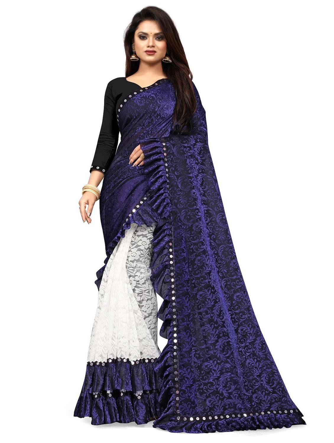 women self design half & half saree with blouse