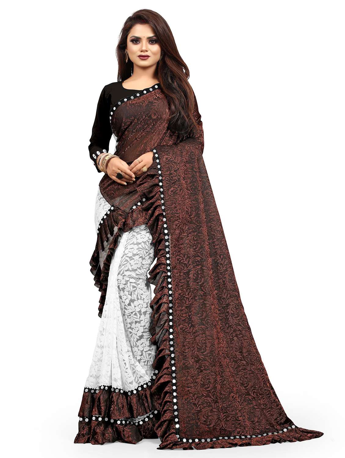 women self design half & half saree with blouse