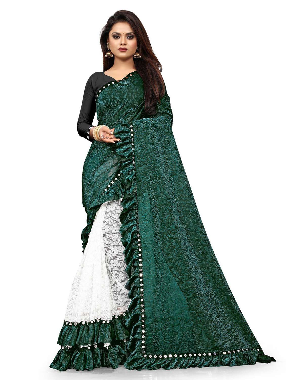 women self design half & half saree with blouse