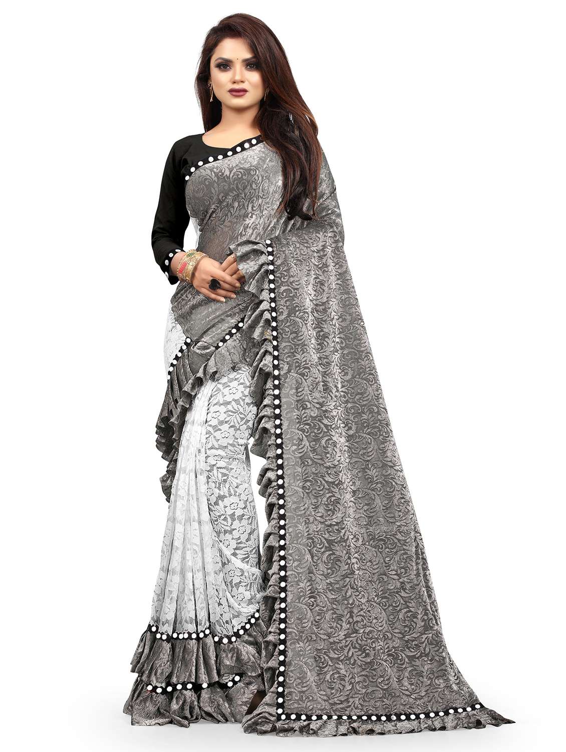 women self design half & half saree with blouse