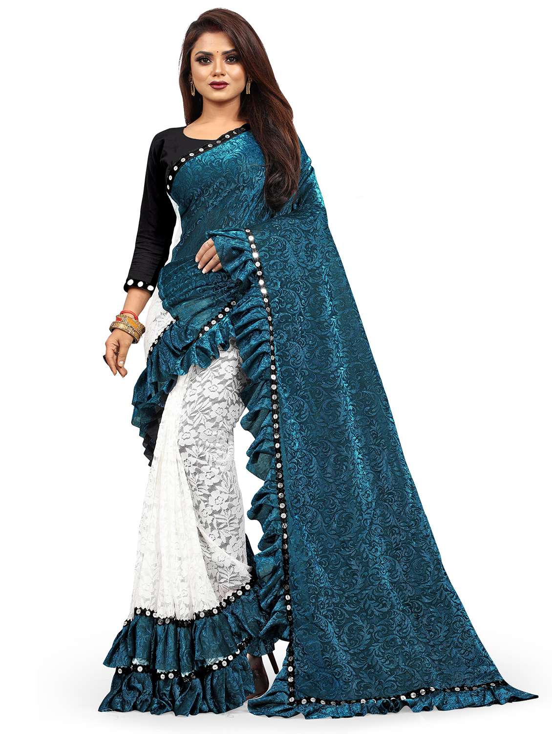 women self design half & half saree with blouse