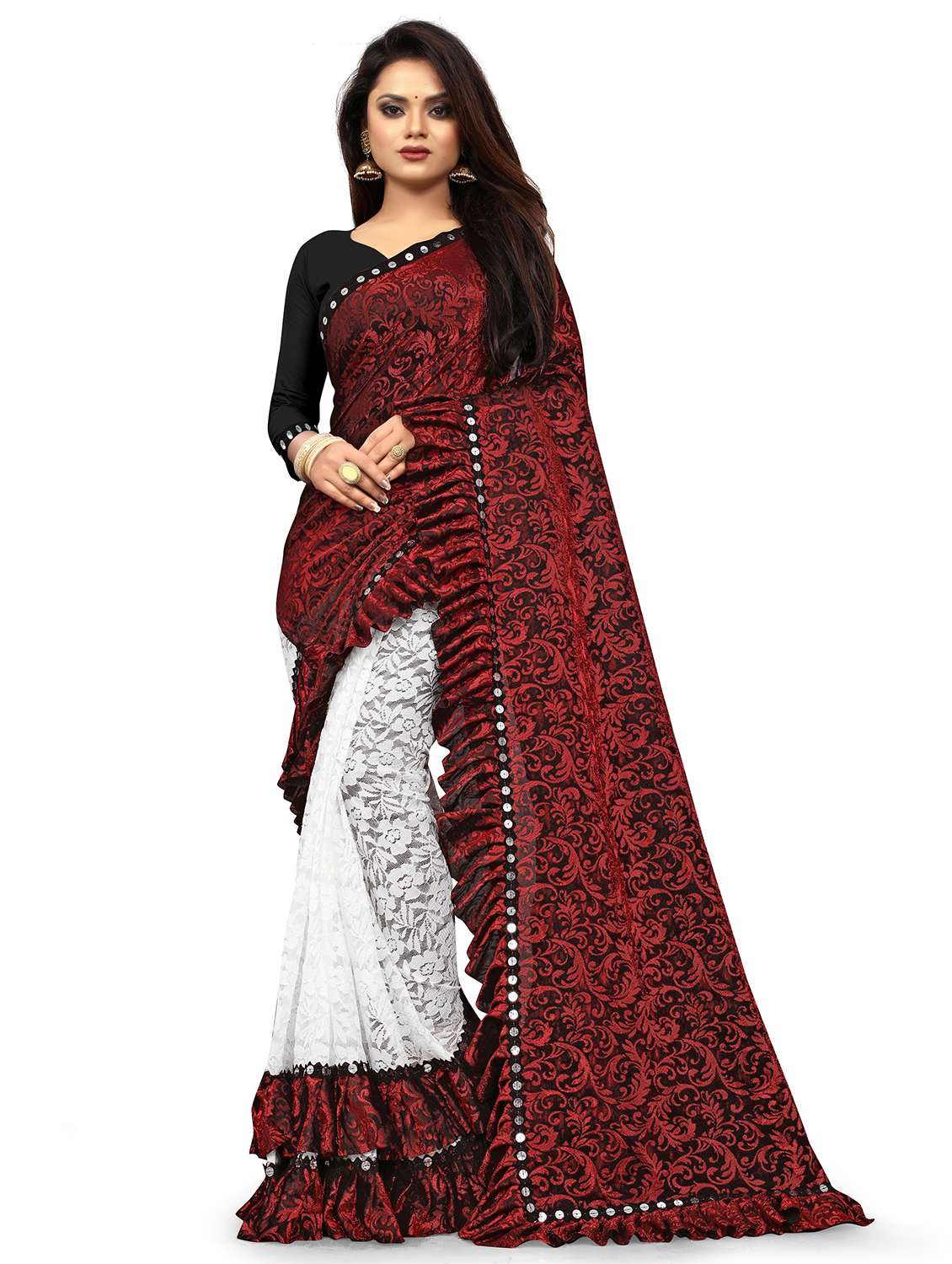 women self design half & half saree with blouse