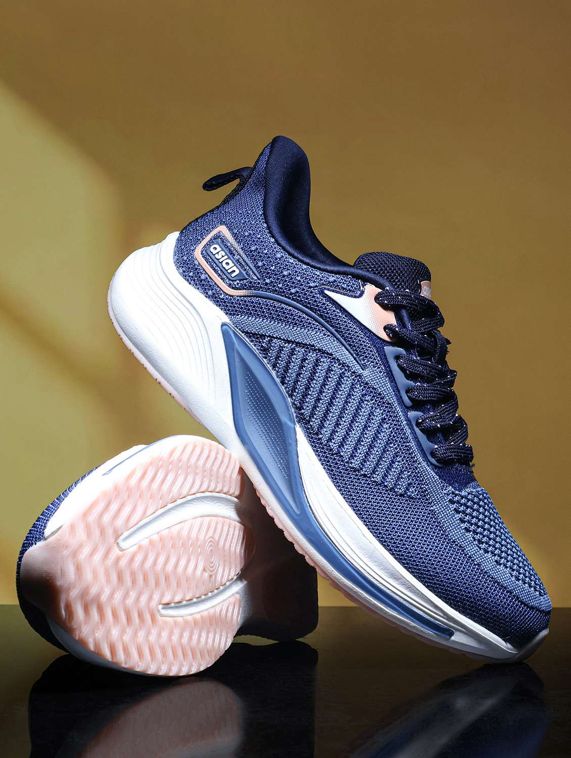 women navy blue lace-up sports shoe