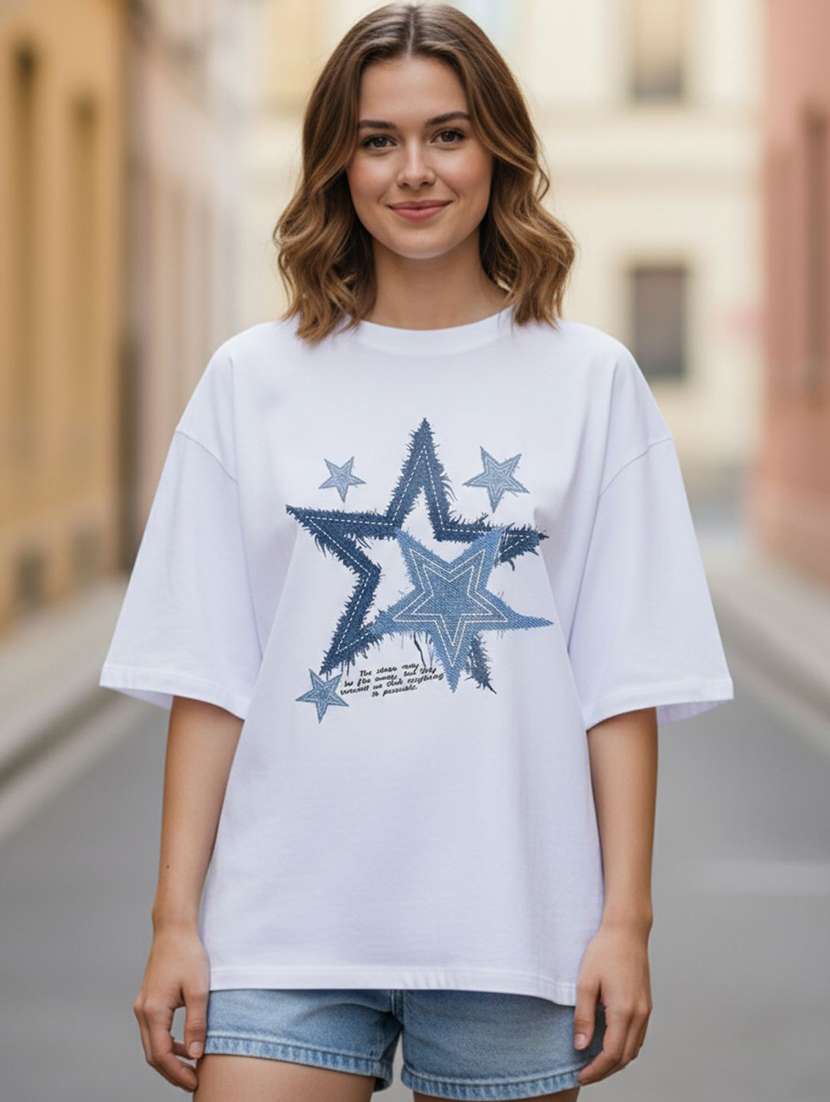 women graphic multi colored cotton blend oversized t-shirt