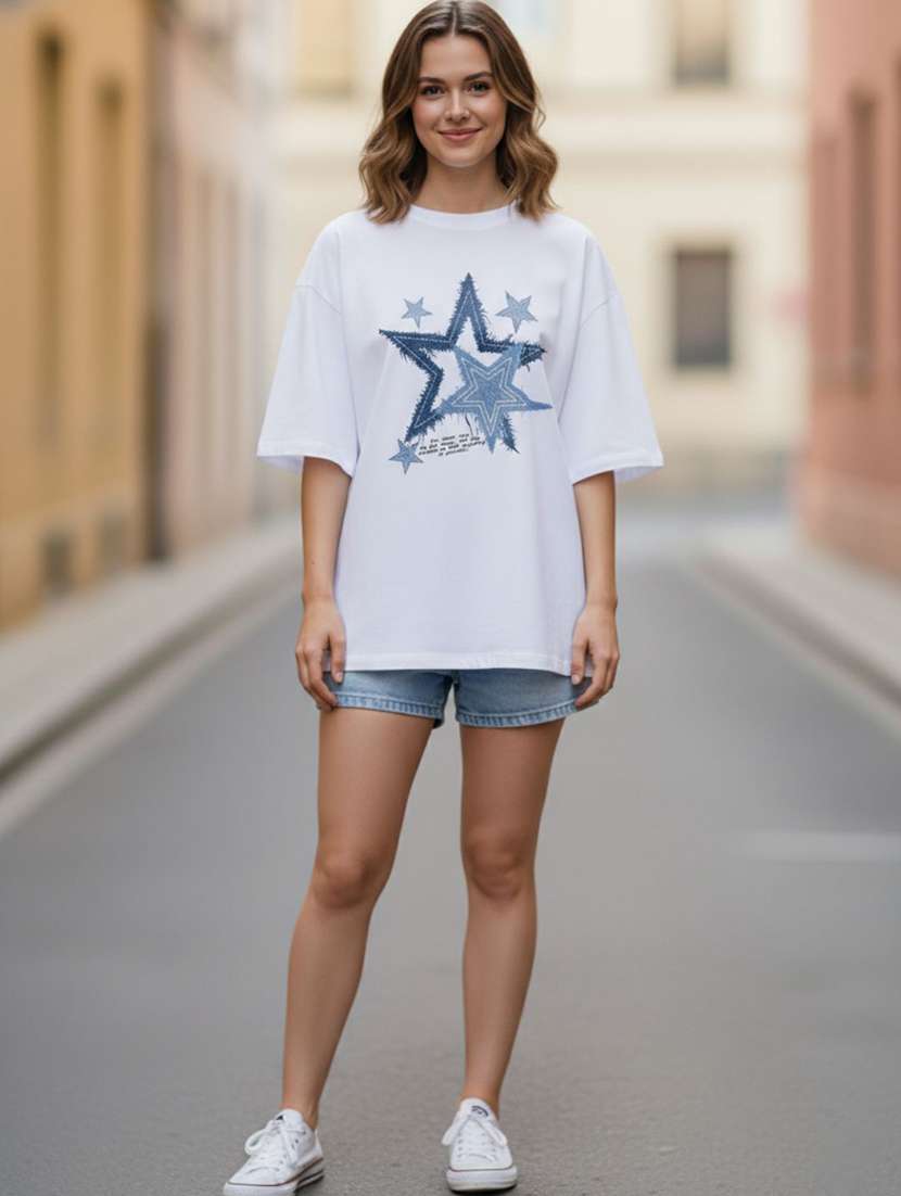 women graphic multi colored cotton blend oversized t-shirt - 22456635 -  Standard Image - 3