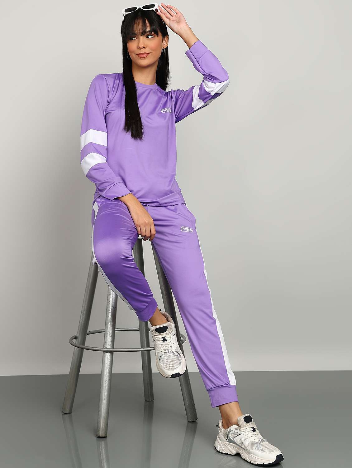 women purple polyester solid long sleeve co-ords
