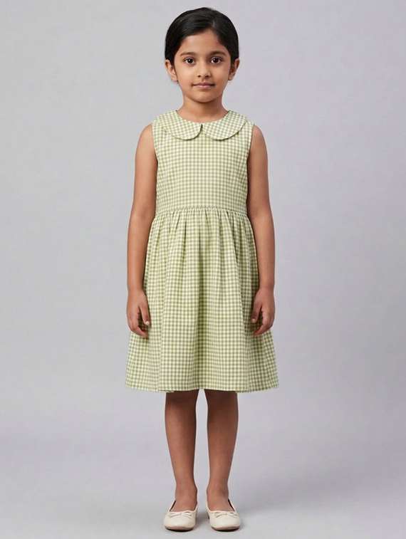 girl green cotton frock