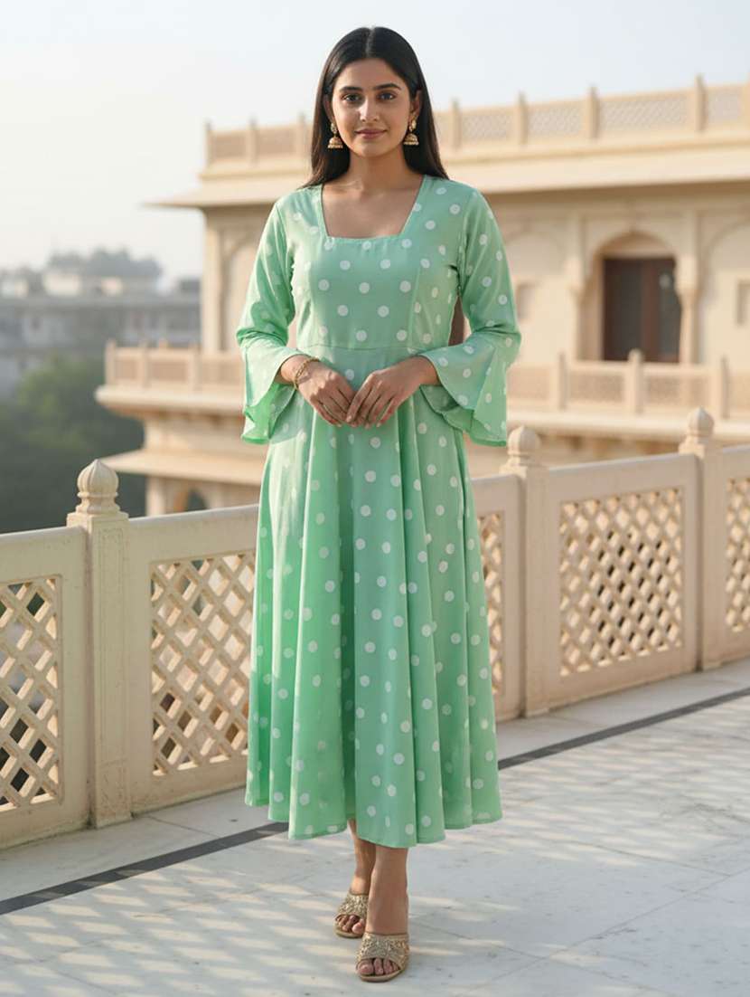 women green rayon flared kurti