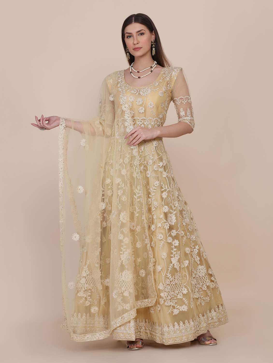 women beige self design kurta pant set